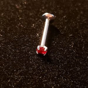 16 Gauge, Red Gem, Internally Threaded, Unisex Body Jewelry
